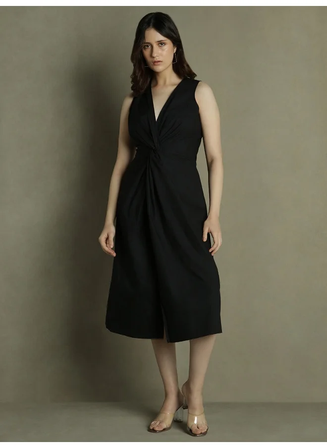 دينيس لينغو Black Slim Fit Dress for Women - 100% Cotton