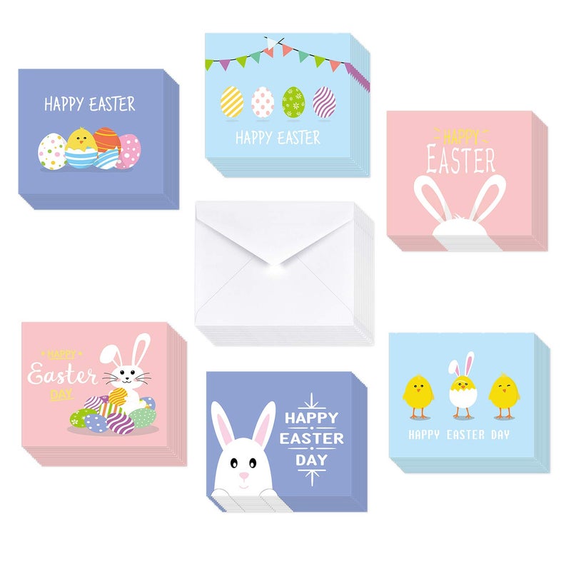 TUPARKA 36 Pack Happy Easter Cards, Easter Greeting Cards Assortment,Spring Note Cards with 36 Envelopes for Kids, 6 Designed - Image 1