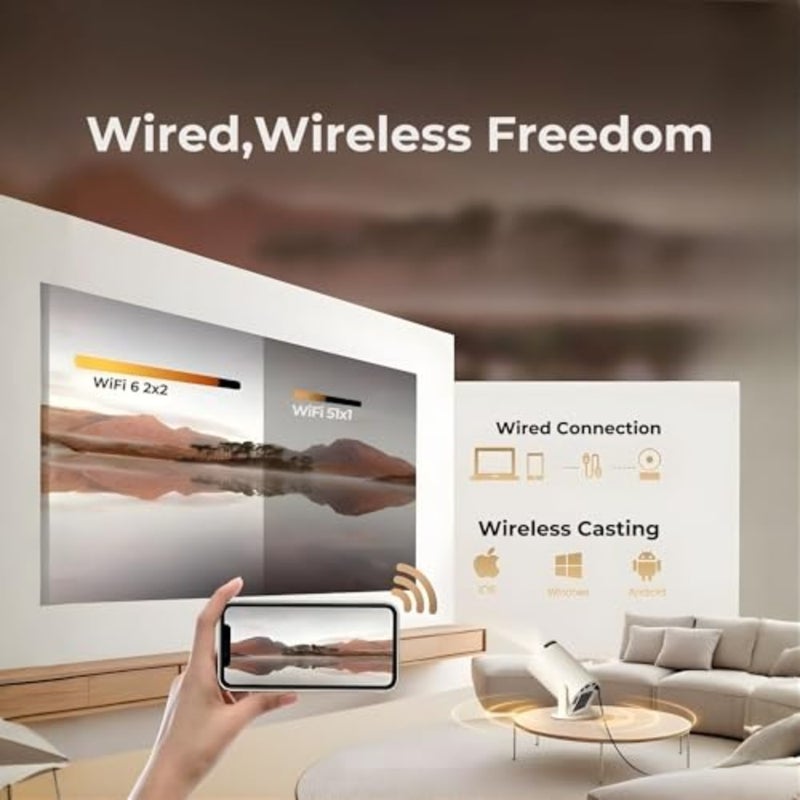 2026 New Upgraded HY300 Pro+ Mini Smart Projector for home theater use, ABS plastic body, black color, 180 rotating design with auto keystone correction and built-in apps - Image 4