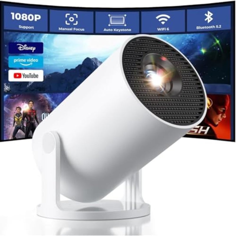 2026 New Upgraded HY300 Pro+ Mini Smart Projector for home theater use, ABS plastic body, black color, 180 rotating design with auto keystone correction and built-in apps - Image 1