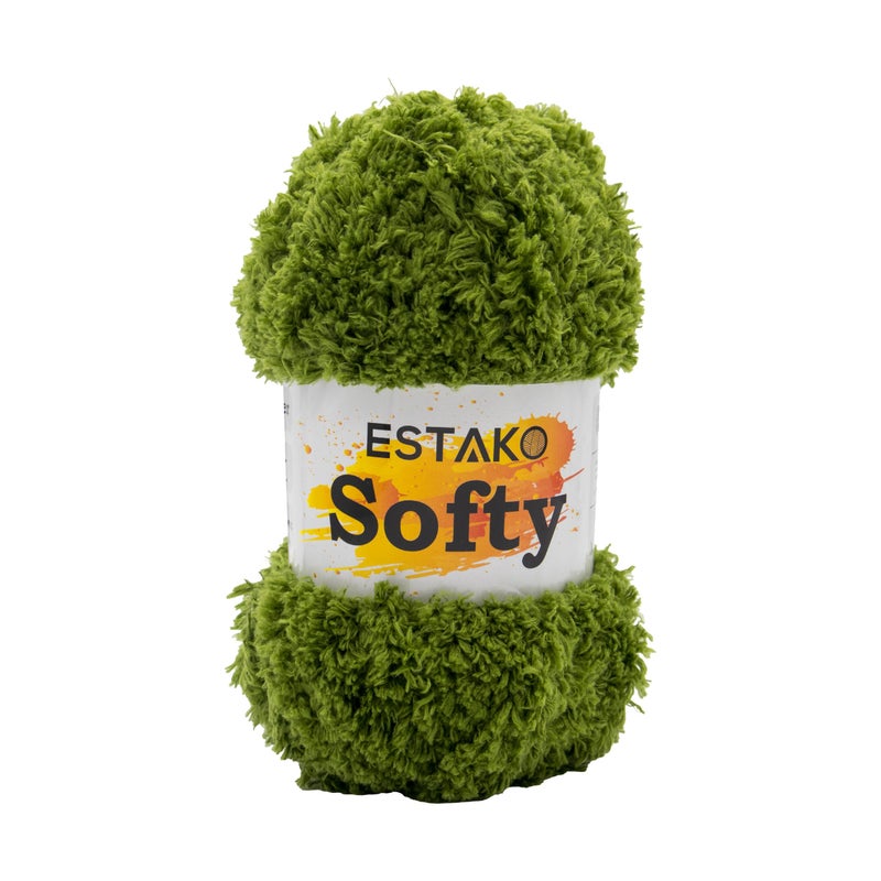 Estako Softy 100% Polyester Fluffy Soft Chunky Bulky Weight #5 Yarn for Crocheting and Knitting 3.52 oz (100 gr) 98 Yds (90 m) (9940 - Grass) - Image 1