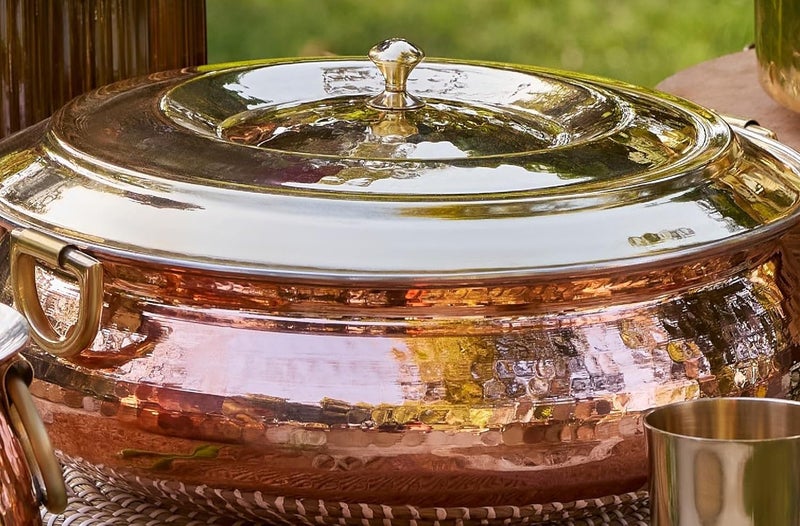 Shaan Pure Copper Hammered Biryani Handi with Brass Lid, Tin-Coated Cooking Pot, Traditional Lagaan Degchi Style, 4L/5L/8L Capacity (8 Liters) - Image 2