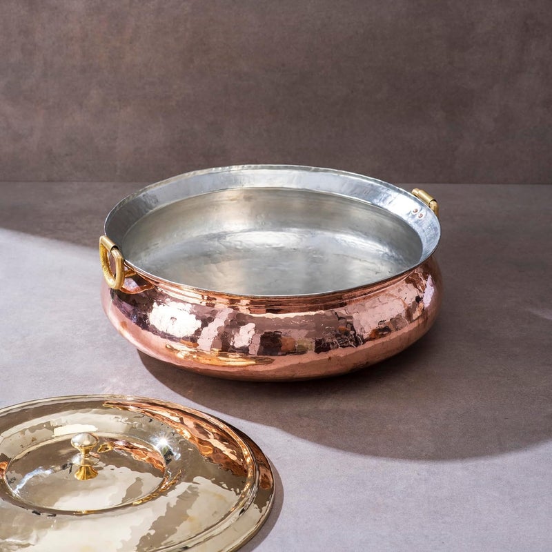 Shaan Pure Copper Hammered Biryani Handi with Brass Lid, Tin-Coated Cooking Pot, Traditional Lagaan Degchi Style, 4L/5L/8L Capacity (8 Liters) - Image 1