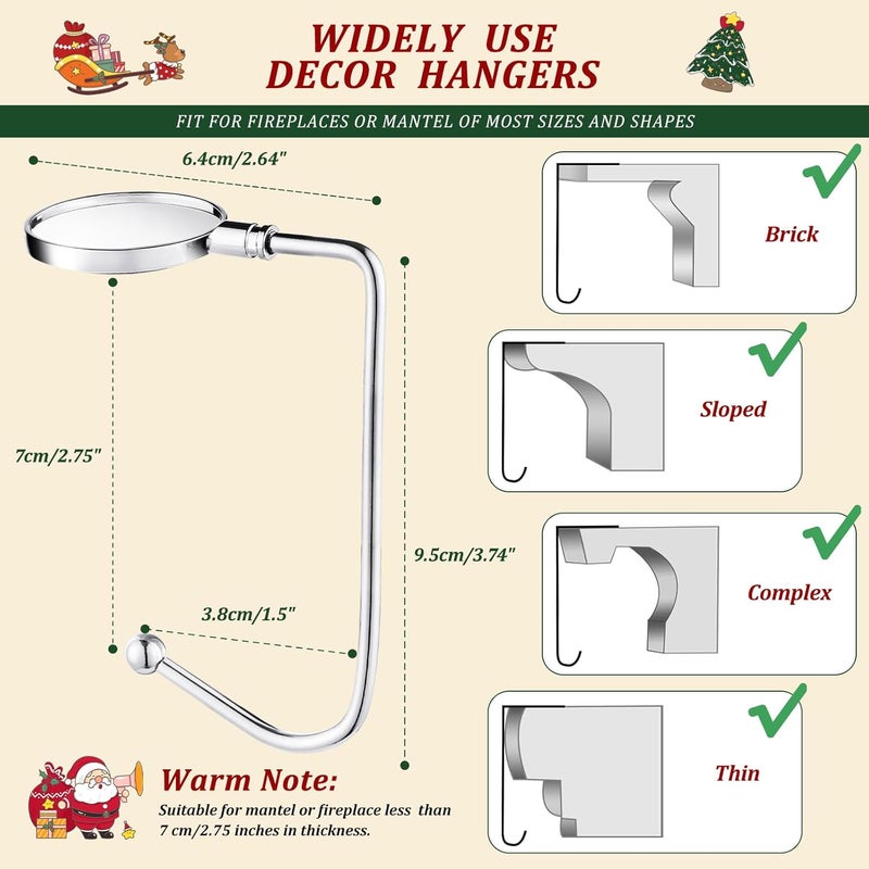 Nackiy Christmas Stocking Holders for Mantle Hooks Hanger Grip Non-Slip Safety Fireplace Hooks Mantel Hooks for Christmas Party Decoration (Silver, 4) - Image 2
