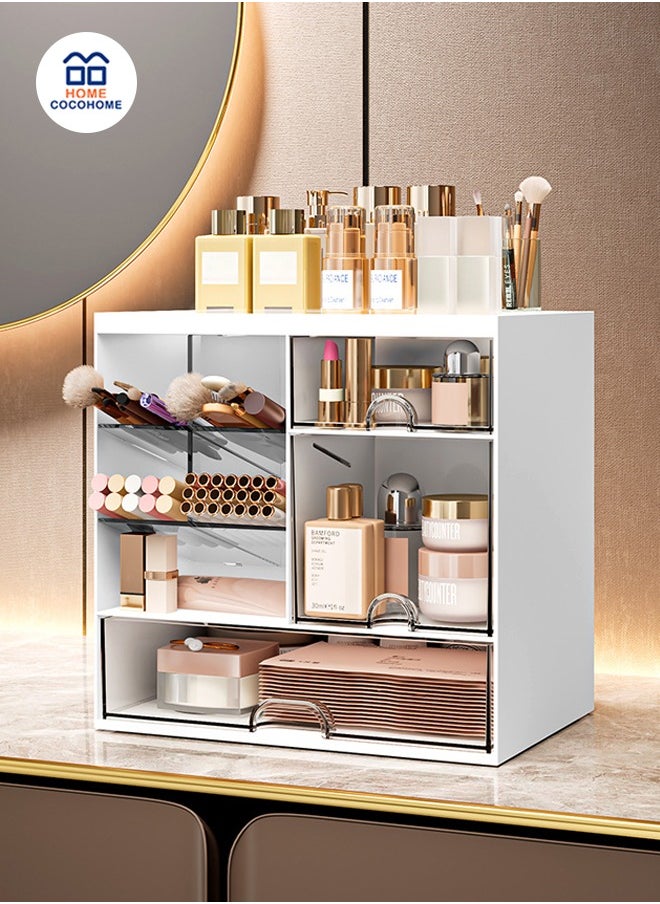 cocohome Cosmetic racks, multi-function storage boxes, desktop drawer dressing tables, transparent multi-layer compartmented skin care product storage cabinets  - Image 1