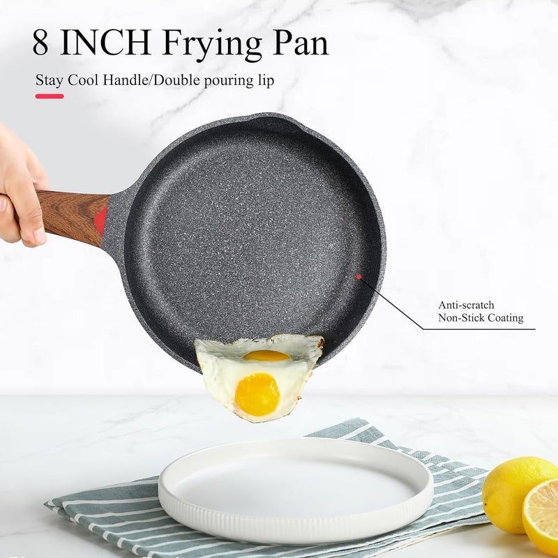 Dravizon Nonstick Frying Pan Anti Scratch8 Inch Skillet Cast Aluminum Cookware Induction Compatible Black - Image 2