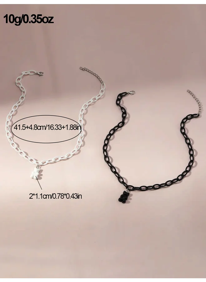 Take Two Take Two Set of 2 - Bear Pendant Chain Necklace
