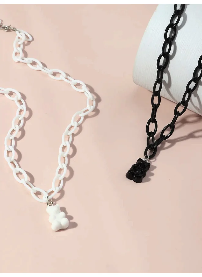 Take Two Take Two Set of 2 - Bear Pendant Chain Necklace