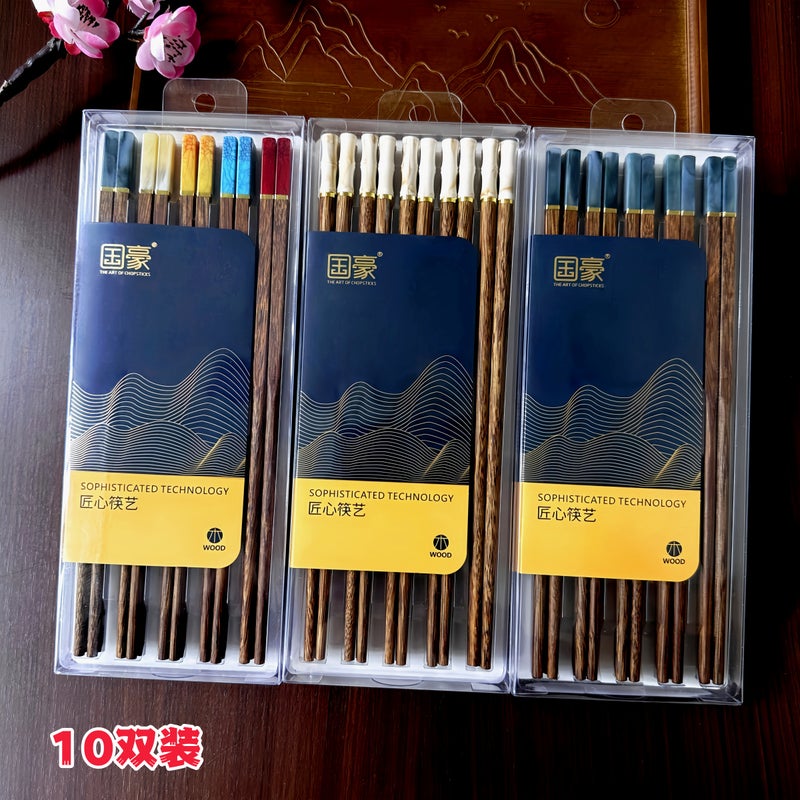 Jin Tou Fu Word Chicken Wing Wooden Chopsticks No Paint No Wax Mahogany Imitation Jade Wooden Chopsticks Jade Household Chopsticks 10 Pairs - Image 2