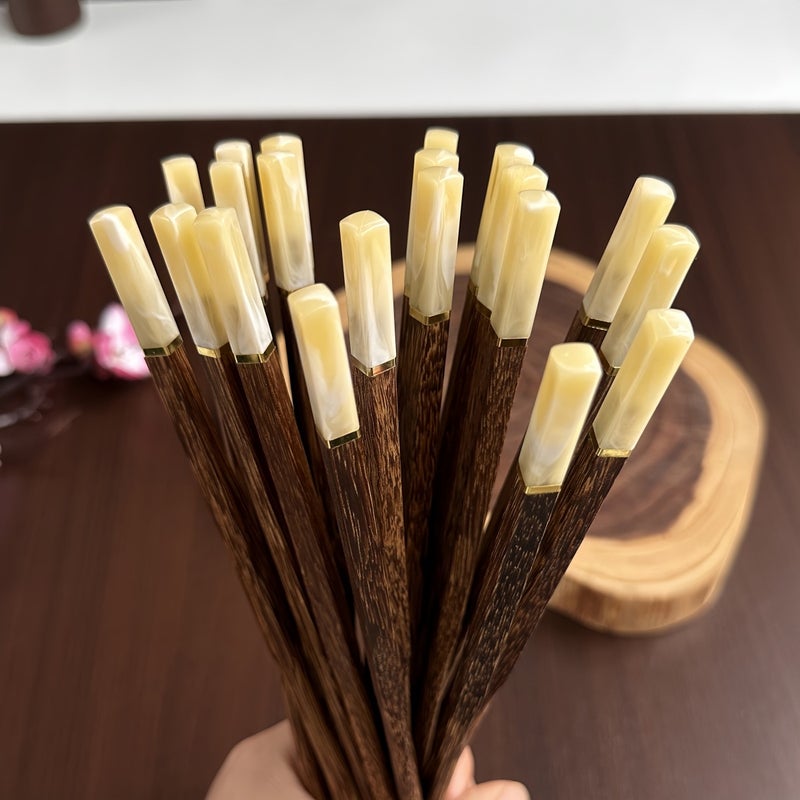 Jin Tou Fu Word Chicken Wing Wooden Chopsticks No Paint No Wax Mahogany Imitation Jade Wooden Chopsticks Jade Household Chopsticks 10 Pairs - Image 3
