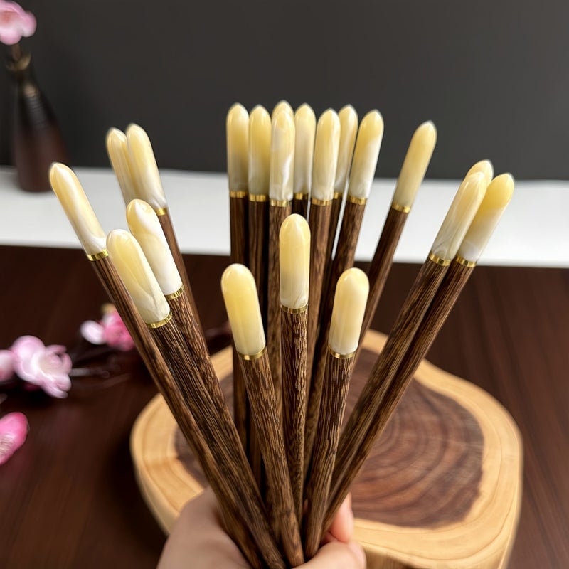 Jin Tou Fu Word Chicken Wing Wooden Chopsticks No Paint No Wax Mahogany Imitation Jade Wooden Chopsticks Jade Household Chopsticks 10 Pairs - Image 5
