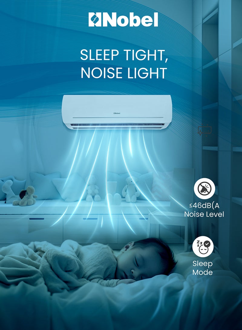 Nobel Split Air Conditioner, Cooling Only, 18000 Btu/h Capacity, T3 Climatic Condition, R410A Refrigerant, Auto Clean, Quiet Operation Design, Hidden LED Display, Auto Restart, Enhanced Comfort with Eco-Friendly Cooling 2450 W NSAC18T3 White - Image 2