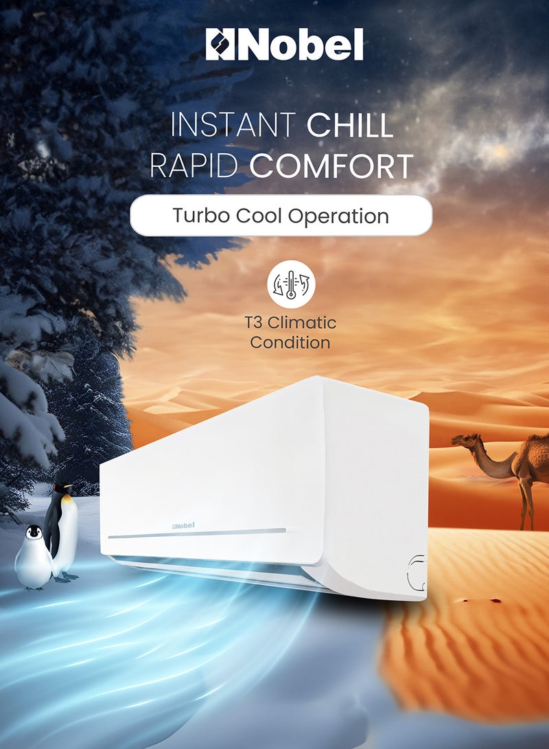 Nobel Split Air Conditioner, Cooling Only, 18000 Btu/h Capacity, T3 Climatic Condition, R410A Refrigerant, Auto Clean, Quiet Operation Design, Hidden LED Display, Auto Restart, Enhanced Comfort with Eco-Friendly Cooling 2450 W NSAC18T3 White - Image 3