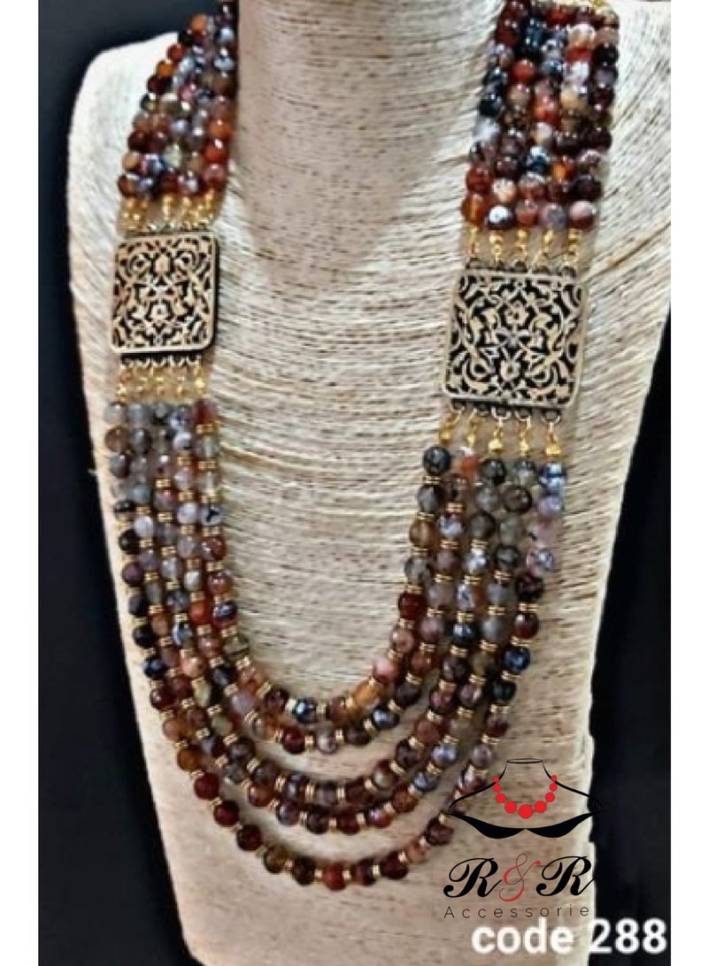 R&R Multi-role women's necklace of natural amethyst agate. Pendant of pure copper