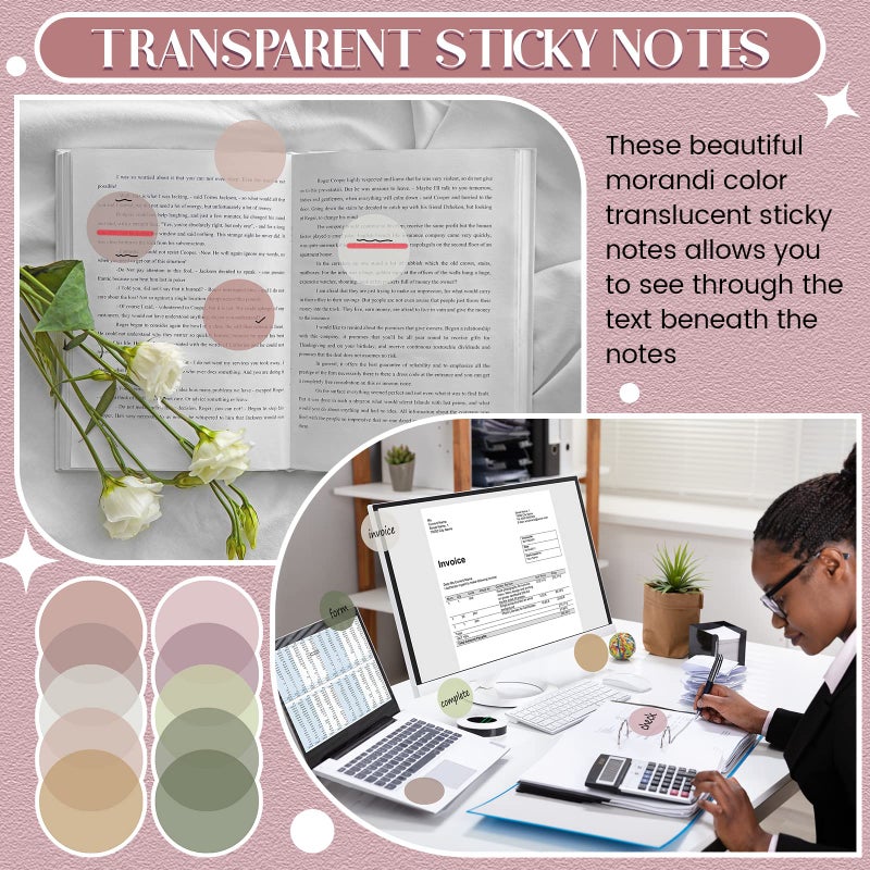 Sabary 500 Sheets Transparent Sticky Notes Round Translucent Sticky Notes Tabs Colorful Page Flags Stickers Clear Book Markers Bible Journaling Office Back to School Supplies(1.75 Inch,Colorful) - Image 4
