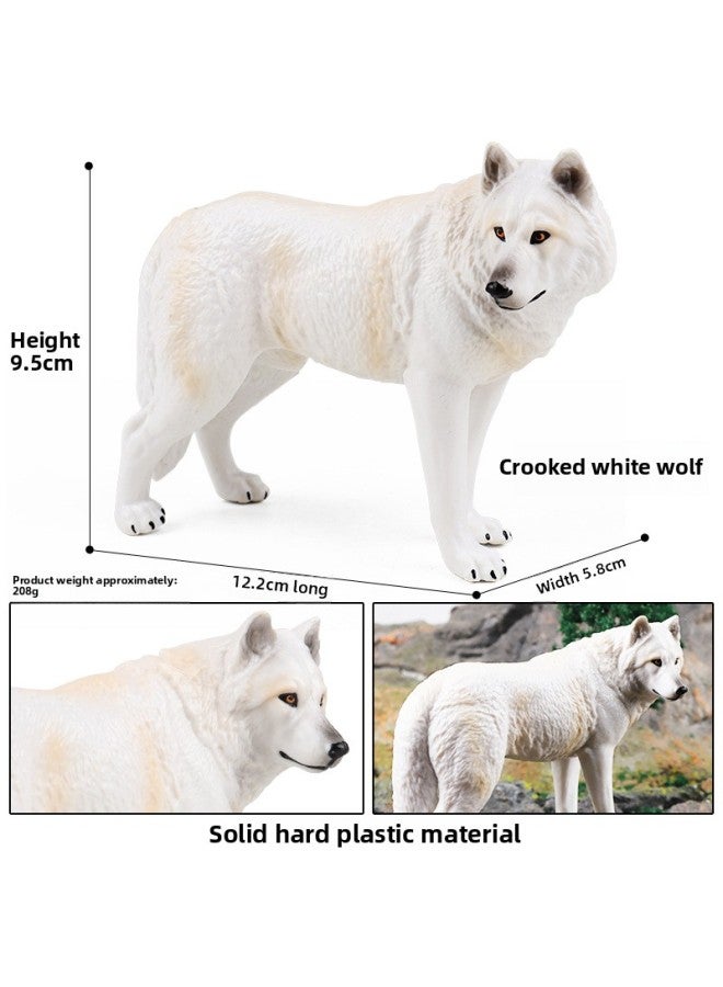 Children's Toy Solid Simulation Wild Animal Recognition Model Forest Animal Wolf Howling White Wolf Handheld Ornament-Color:M-2518 Crooked Head White Wolf - Image 1