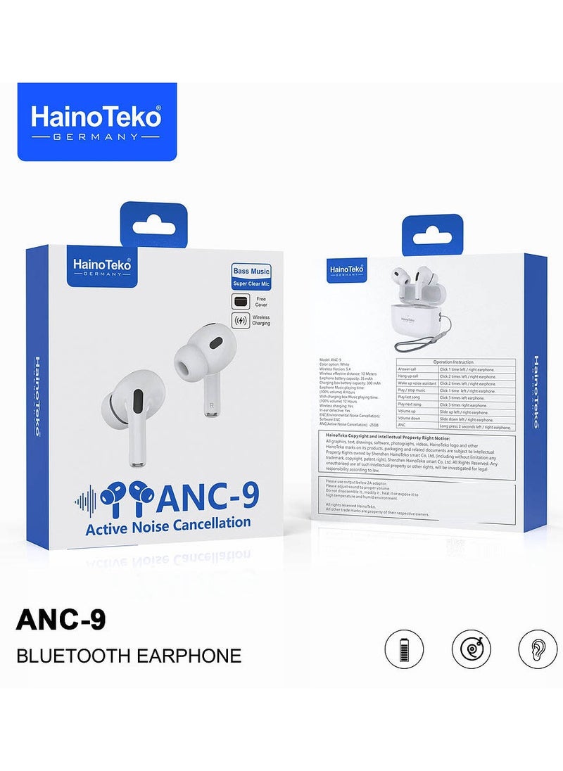 Haino Teko - Haino Teko ANC 9 Bluetooth Earphones with Active Noise Cancellation Enhanced Bass Music Clear Microphone and Touch Controls Compatble With Android Mobiles and Tablets White - Image 1