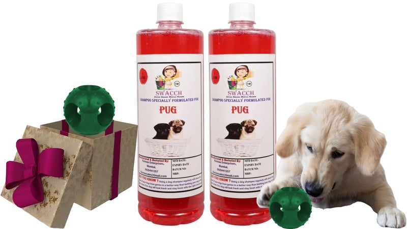 swacch Pet Shampoo | Puppy Safe Shampoo | PH Balanced | Ditch to Itch for Pug Dog Shampoo 2 Litre (Jasmine) + Goofy Ball Chew Toy Combo Pack - Image 1