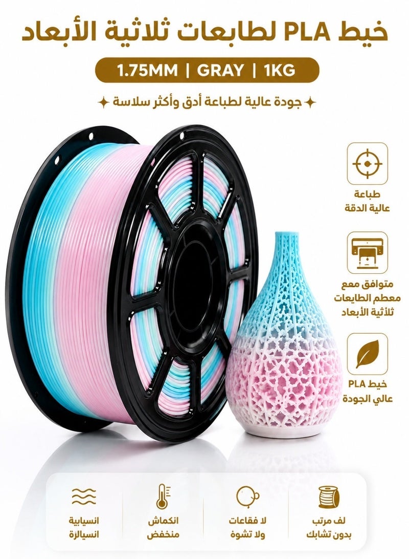 خيط PLA قوس قزح 1.75 مم، خيط PLA للطباعة ثلاثية الأبعاد، خيط عالي السرعة، دقة أبعاد +/-0.02 مم، متوافق مع معظم طابعات FDM ثلاثية الأبعاد، خيط PLA قوس قزح - 1 كجم - Image 3