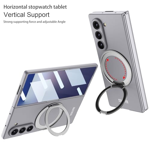 Midkart Kickstand Case Compatible with Samsung Galaxy Z Fold 7 and Compatible with Magsafe Charging Rotating Ring Holder Front Glass Cover & Camera Protection, Grey - Image 5