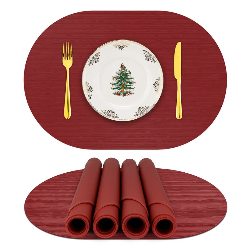 Silicone Placemats Oval Placemats for Dining Table Placemats Set of 4 NonSlip Waterproof Heat Resistant Outdoor Table Mat for Patio Table Wine RedOval