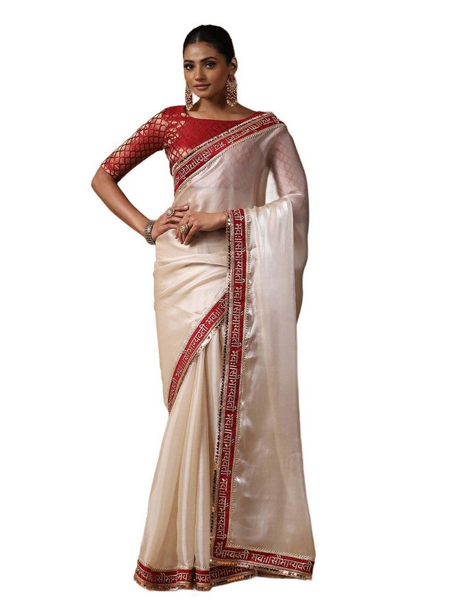 saree mall ساري مول ساري أبيض مزخرف من قماش التول مع قطعة بلوزة غير مخيطة (RADHA2005_RX) - Image 1