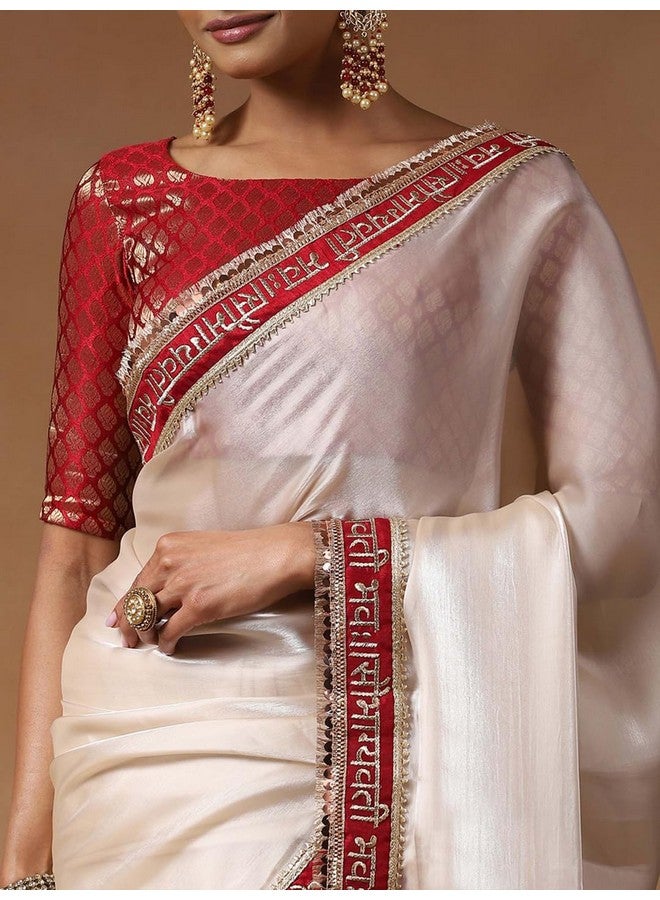 saree mall ساري مول ساري أبيض مزخرف من قماش التول مع قطعة بلوزة غير مخيطة (RADHA2005_RX) - Image 5