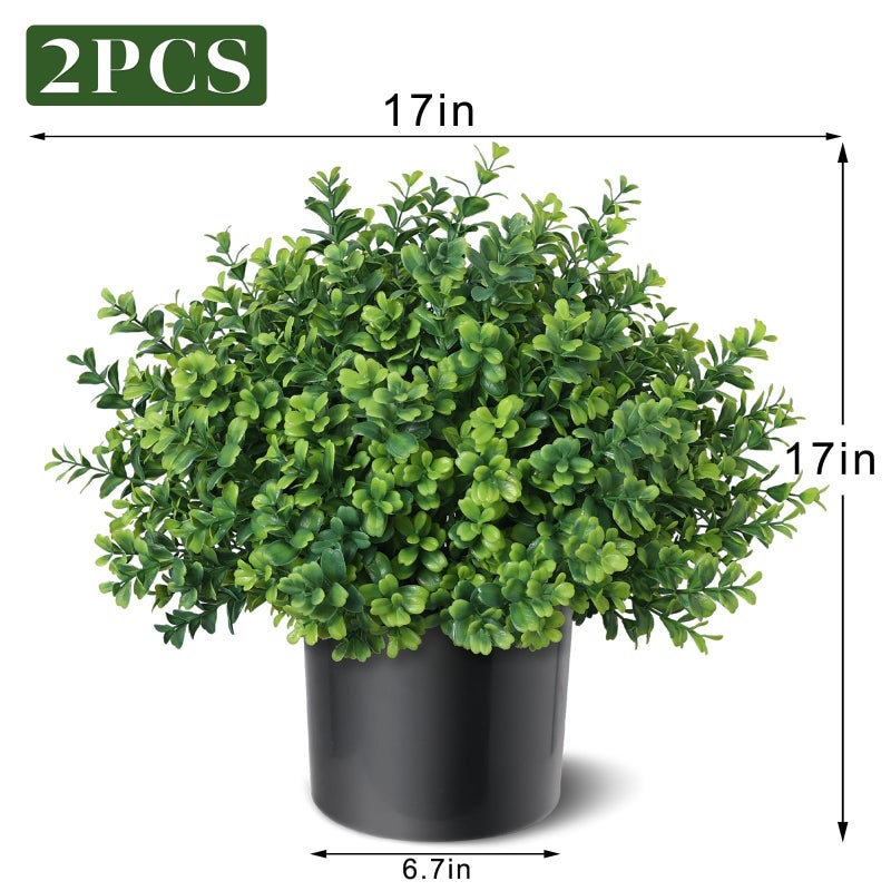 FOTEEWL Set of 2 Artificial Boxwood Topiary Trees for Front Door - Faux Realistic Greenery Potted Plants, Fake Outdoor UV-Resistant Bushes with Pots for Porch,Farmhouse,Home,Garden Decor - Image 5