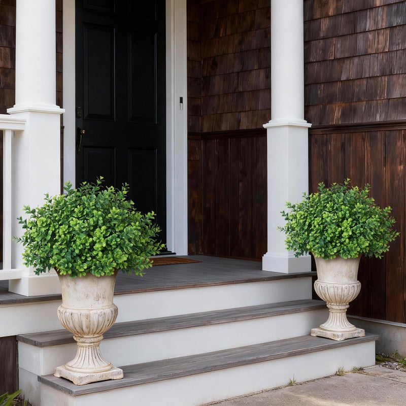 FOTEEWL Set of 2 Artificial Boxwood Topiary Trees for Front Door - Faux Realistic Greenery Potted Plants, Fake Outdoor UV-Resistant Bushes with Pots for Porch,Farmhouse,Home,Garden Decor - Image 3