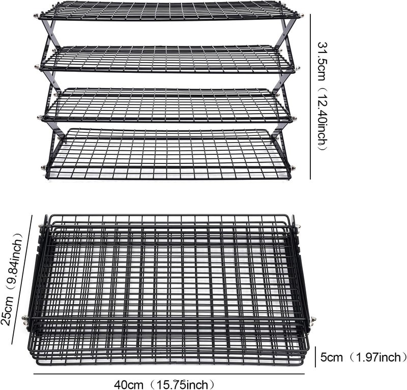 DMSIDN 4-Tier Collapsible Cooling Rack, Adjustable Stackable Roasting Cooking Drying Wire, Barbecue Storage Display Shelf for Cookies Baking Picnic Party - Image 5