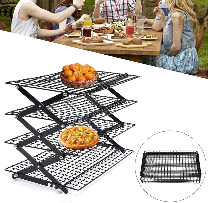 DMSIDN 4-Tier Collapsible Cooling Rack, Adjustable Stackable Roasting Cooking Drying Wire, Barbecue Storage Display Shelf for Cookies Baking Picnic Party - Image 4
