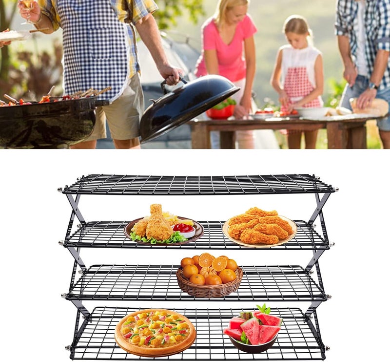 DMSIDN 4-Tier Collapsible Cooling Rack, Adjustable Stackable Roasting Cooking Drying Wire, Barbecue Storage Display Shelf for Cookies Baking Picnic Party - Image 3