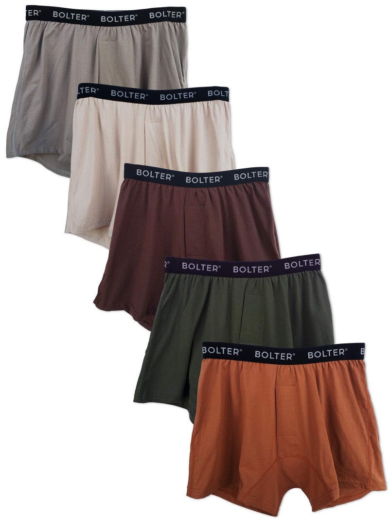 Bolter Men’s 5-Pack Cotton Stretch Boxers Shorts (Large, Earth) - Image 5