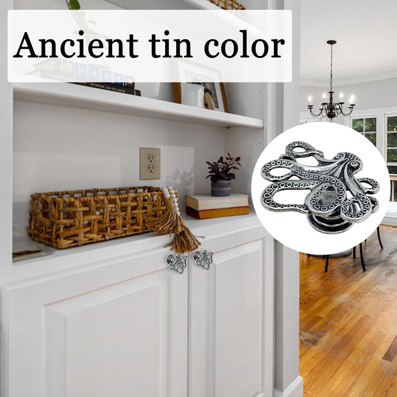 LLDYNW 4 pcs Octopus Drawer Knobs Creative Shape Drawer Knobs Single Hole Pulls Handles for Cupboard Dresser Wardrobe Handles (Ancient tin Color) - Image 4
