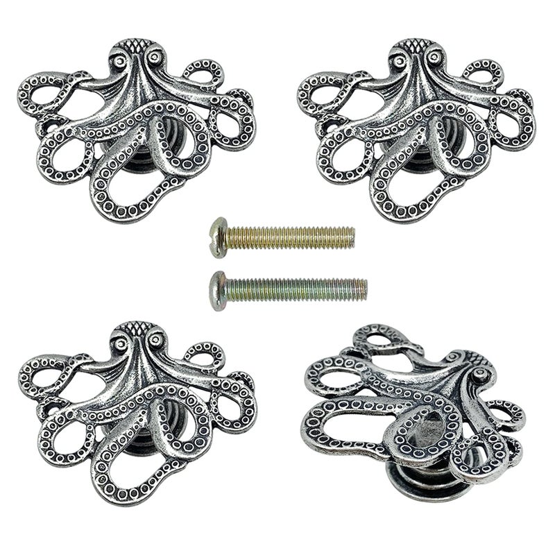 LLDYNW 4 pcs Octopus Drawer Knobs Creative Shape Drawer Knobs Single Hole Pulls Handles for Cupboard Dresser Wardrobe Handles (Ancient tin Color) - Image 1