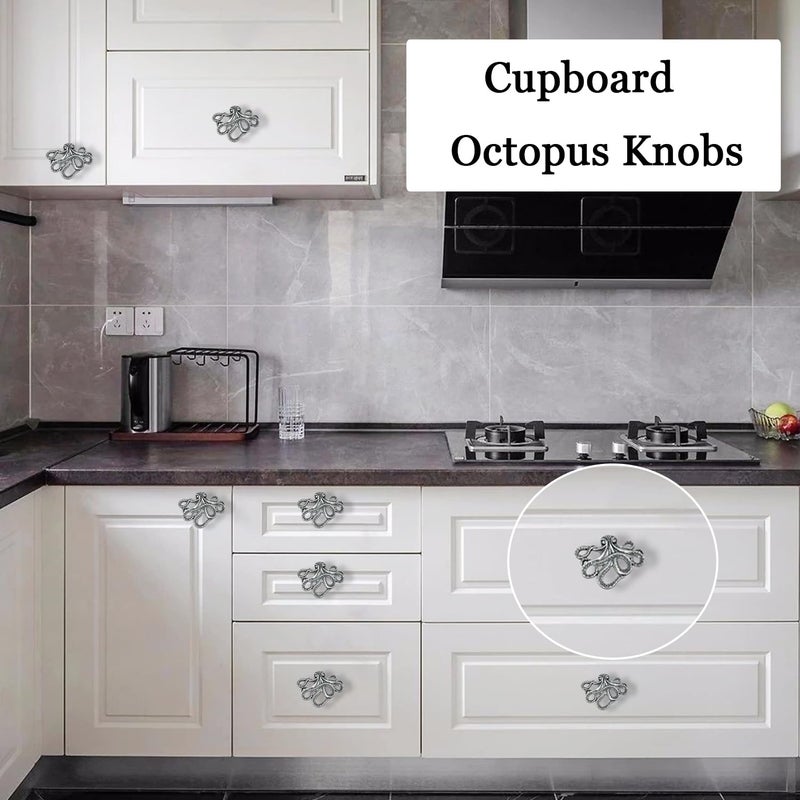 LLDYNW 4 pcs Octopus Drawer Knobs Creative Shape Drawer Knobs Single Hole Pulls Handles for Cupboard Dresser Wardrobe Handles (Ancient tin Color) - Image 5