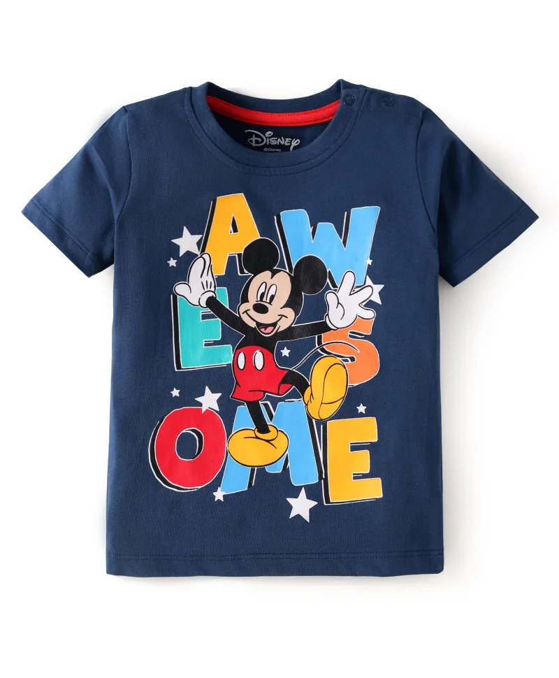 Babyhug Disney Babyhug Disney Single Jersey Knit Half Sleeves T-Shirt with Mickey Mouse Graphic - Navy Blue