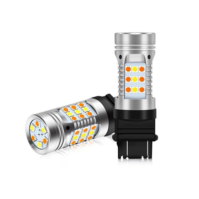 OPP ULITE 3157 Led Bulbs Error Free Canbus Built In Resistor Amber Turn Signal Light White Side Light 12V 360 Luminous 42Led 2PC Pack Switchback Led Bulb White Amber 3157 42SMD