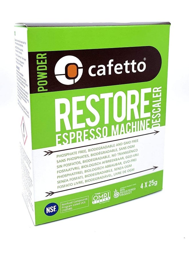 Cafetto Restore Espresso Machine Descaler, Coffee Machine Cleaning Powder for Use In Organic Systems (Pack of 4)