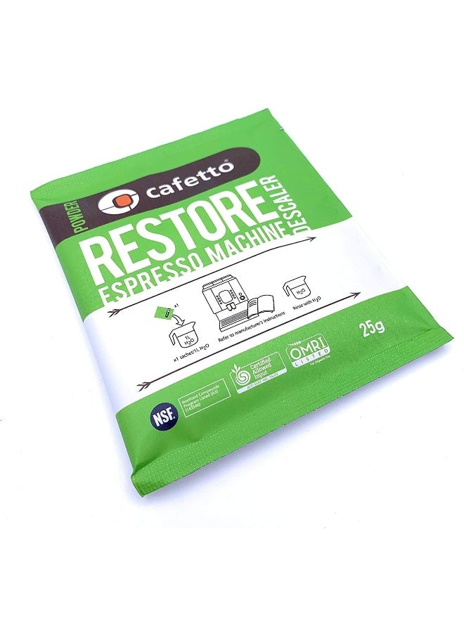 Cafetto Restore Espresso Machine Descaler, Coffee Machine Cleaning Powder for Use In Organic Systems (Pack of 4)