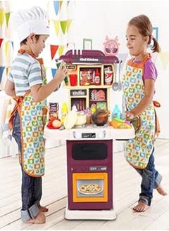 Fantastic-Kids-Toys Kitchen Toys with Realistic Steam and Light, 64 Piece Kitchen Accessories Set, Mini Kitchen Set for Kids, Pretend Play Food Toys for Boys and Girls Ages 3+