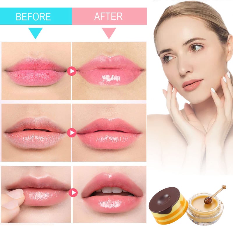 Loobexery 2 Pack Bee Lip Balm Honey Pot, Honey & Strawberry Lip Mask Propolis Lip Mask Moisturizing Hydrating Prevention Dry and Cracked Lip Scrubs Exfoliator (Honey+Strawberry) - Image 2
