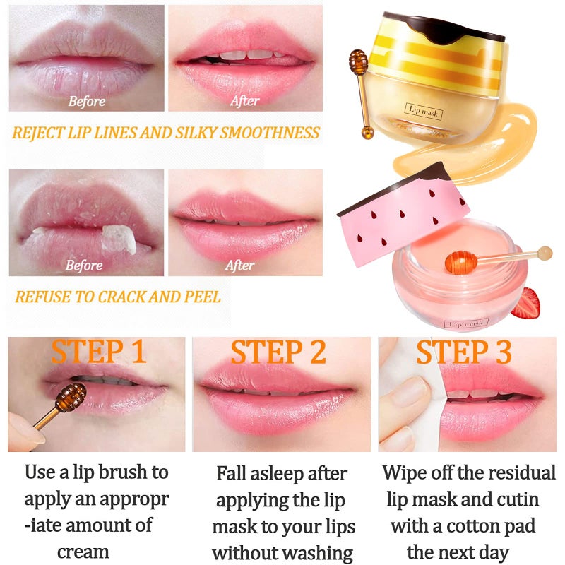 Loobexery 2 Pack Bee Lip Balm Honey Pot, Honey & Strawberry Lip Mask Propolis Lip Mask Moisturizing Hydrating Prevention Dry and Cracked Lip Scrubs Exfoliator (Honey+Strawberry) - Image 5