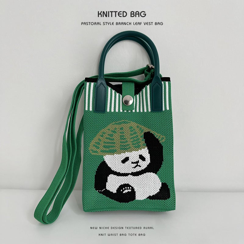 New Style Portable Small Bag Girl'S Cartoon Crossbody Mobile Phone Bag Knitted Small Square Bag Adjustable Crossbody Bag Shoulder Bag - Image 1