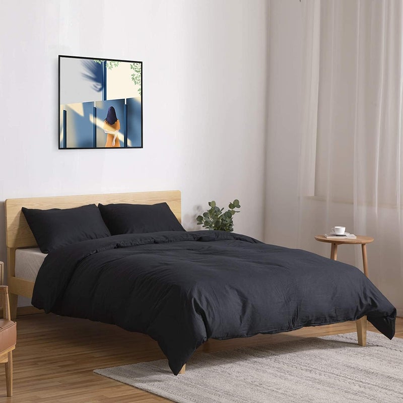 Luxury Black Cotton Duvet Cover 180x220 cm, 3 Pieces, Soft and Comfortable, Shrink Resistant, Suitable for All Seasons