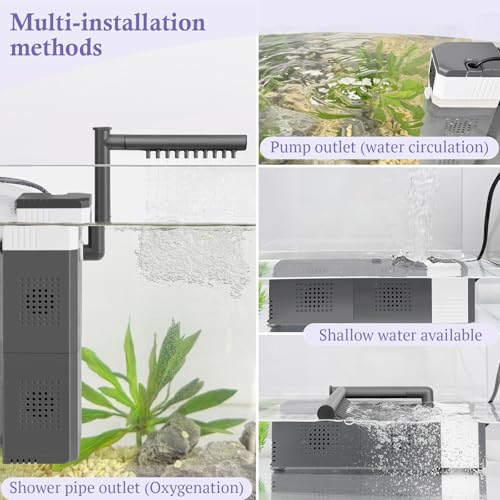 VILLNO 15W 210GPH Ultra Powerful Aquarium Filter for 25-55Gallon Fish Tank, Adjustable Filter with Filter Sponges, Submersible Fish/Turtle Water Filters, Filtration/Oxygenation/Water Cycle 3in1 Filter - Image 5