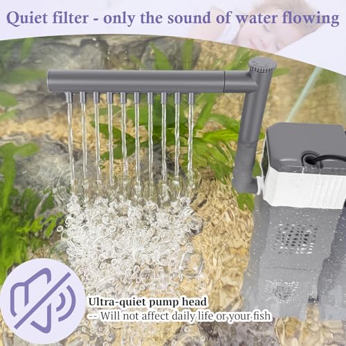 VILLNO 15W 210GPH Ultra Powerful Aquarium Filter for 25-55Gallon Fish Tank, Adjustable Filter with Filter Sponges, Submersible Fish/Turtle Water Filters, Filtration/Oxygenation/Water Cycle 3in1 Filter - Image 4