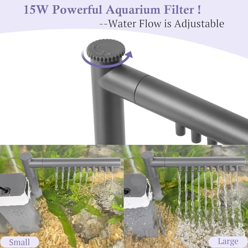 VILLNO 15W 210GPH Ultra Powerful Aquarium Filter for 25-55Gallon Fish Tank, Adjustable Filter with Filter Sponges, Submersible Fish/Turtle Water Filters, Filtration/Oxygenation/Water Cycle 3in1 Filter - Image 3
