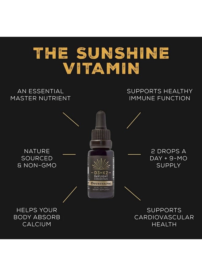 Surthrival: Vitamin D3+K2 Daylight Concentrate, AKA The Sunshine Vitamin, 0.5 oz, Approx. 270 Servings, Supports Immune, Cardiovascular & Bone Health - Image 2