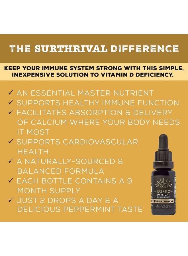 Surthrival: Vitamin D3+K2 Daylight Concentrate, AKA The Sunshine Vitamin, 0.5 oz, Approx. 270 Servings, Supports Immune, Cardiovascular & Bone Health - Image 4